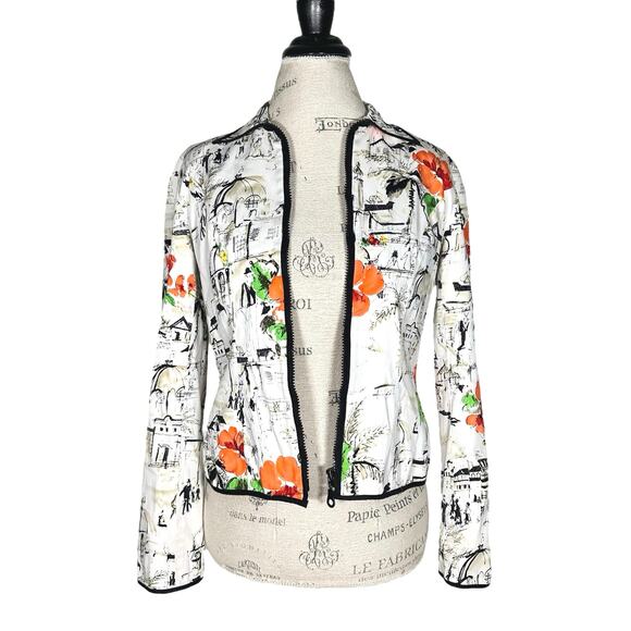 Maggy London | Women | Sketch Art Floral Lightweight Zip Up Jacket | Size 4 - Picture 4 of 9